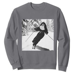 Funny Skiing Nun Graphics Photo Skier Winter Sport Sweatshirt TS11 Charcoal Print Your Wear