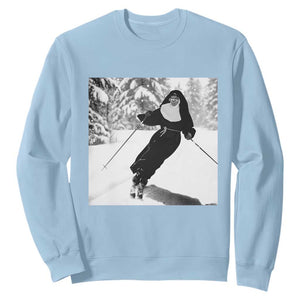 Funny Skiing Nun Graphics Photo Skier Winter Sport Sweatshirt TS11 Light Blue Print Your Wear