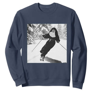Funny Skiing Nun Graphics Photo Skier Winter Sport Sweatshirt TS11 Navy Print Your Wear