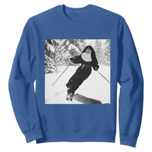 Funny Skiing Nun Graphics Photo Skier Winter Sport Sweatshirt TS11 Royal Blue Print Your Wear