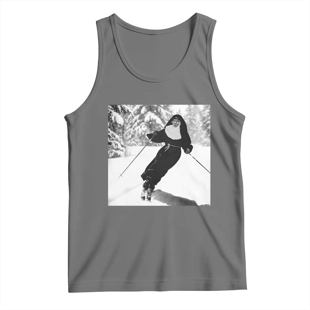 Funny Skiing Nun Graphics Photo Skier Winter Sport Tank Top TS11 Black Heather Print Your Wear