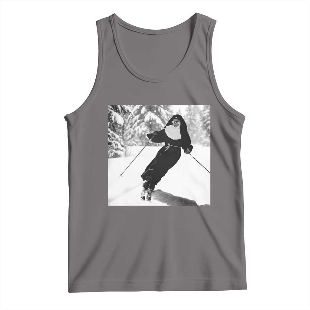 Funny Skiing Nun Graphics Photo Skier Winter Sport Tank Top TS11 Deep Heather Print Your Wear