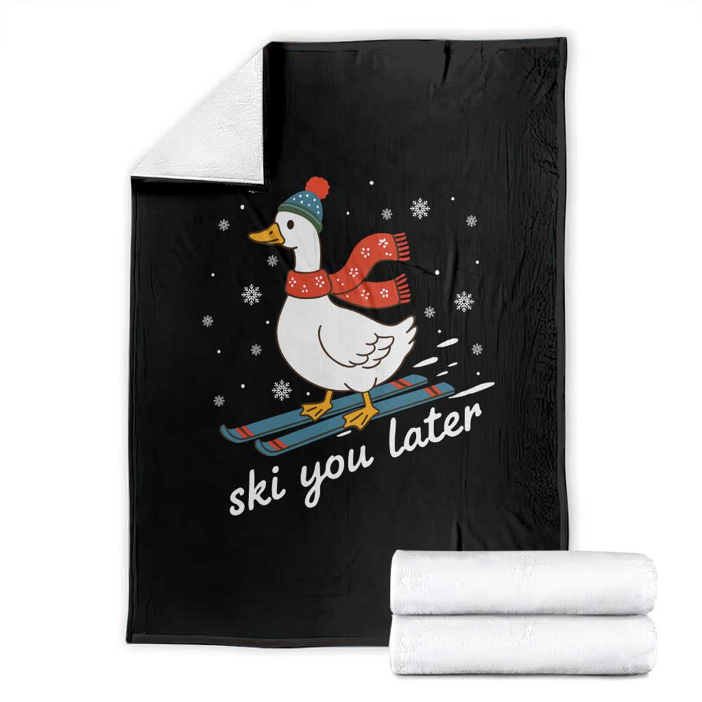 Funny Skiing Goose Throw Blanket Ski You Later Winter Vacation Sport TS11 Black Print Your Wear