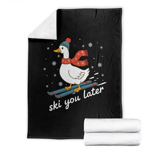 Funny Skiing Goose Throw Blanket Ski You Later Winter Vacation Sport TS11 Black Print Your Wear