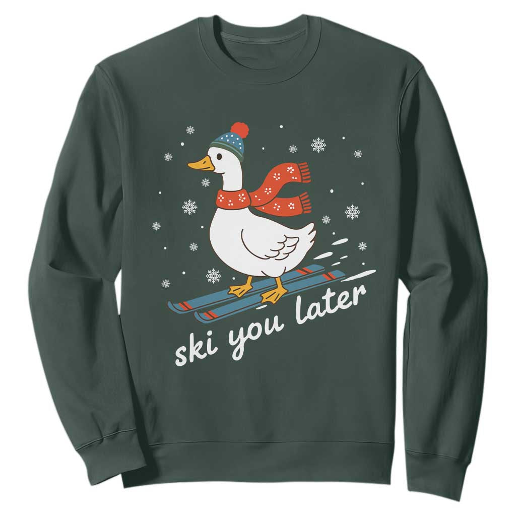 Funny Skiing Goose Sweatshirt Ski You Later Winter Vacation Sport TS11 Dark Forest Green Print Your Wear