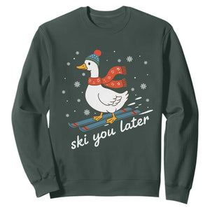 Funny Skiing Goose Sweatshirt Ski You Later Winter Vacation Sport TS11 Dark Forest Green Print Your Wear
