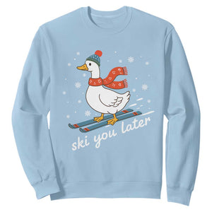 Funny Skiing Goose Sweatshirt Ski You Later Winter Vacation Sport TS11 Light Blue Print Your Wear