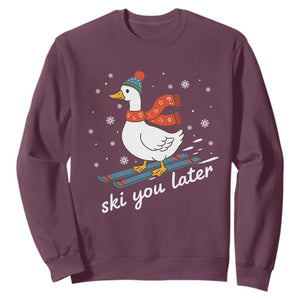 Funny Skiing Goose Sweatshirt Ski You Later Winter Vacation Sport TS11 Maroon Print Your Wear