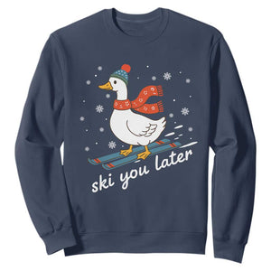 Funny Skiing Goose Sweatshirt Ski You Later Winter Vacation Sport TS11 Navy Print Your Wear