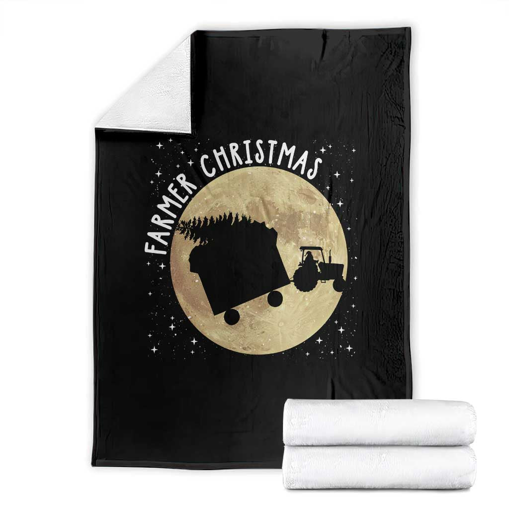 Funny Farmer Christmas Throw Blanket Xmas Santa Farm Tractor Moon TS11 Black Print Your Wear