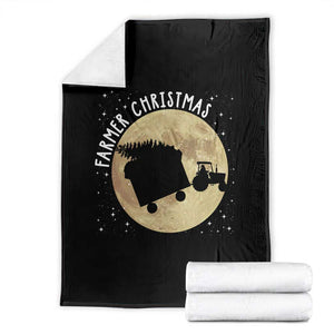 Funny Farmer Christmas Throw Blanket Xmas Santa Farm Tractor Moon TS11 Black Print Your Wear