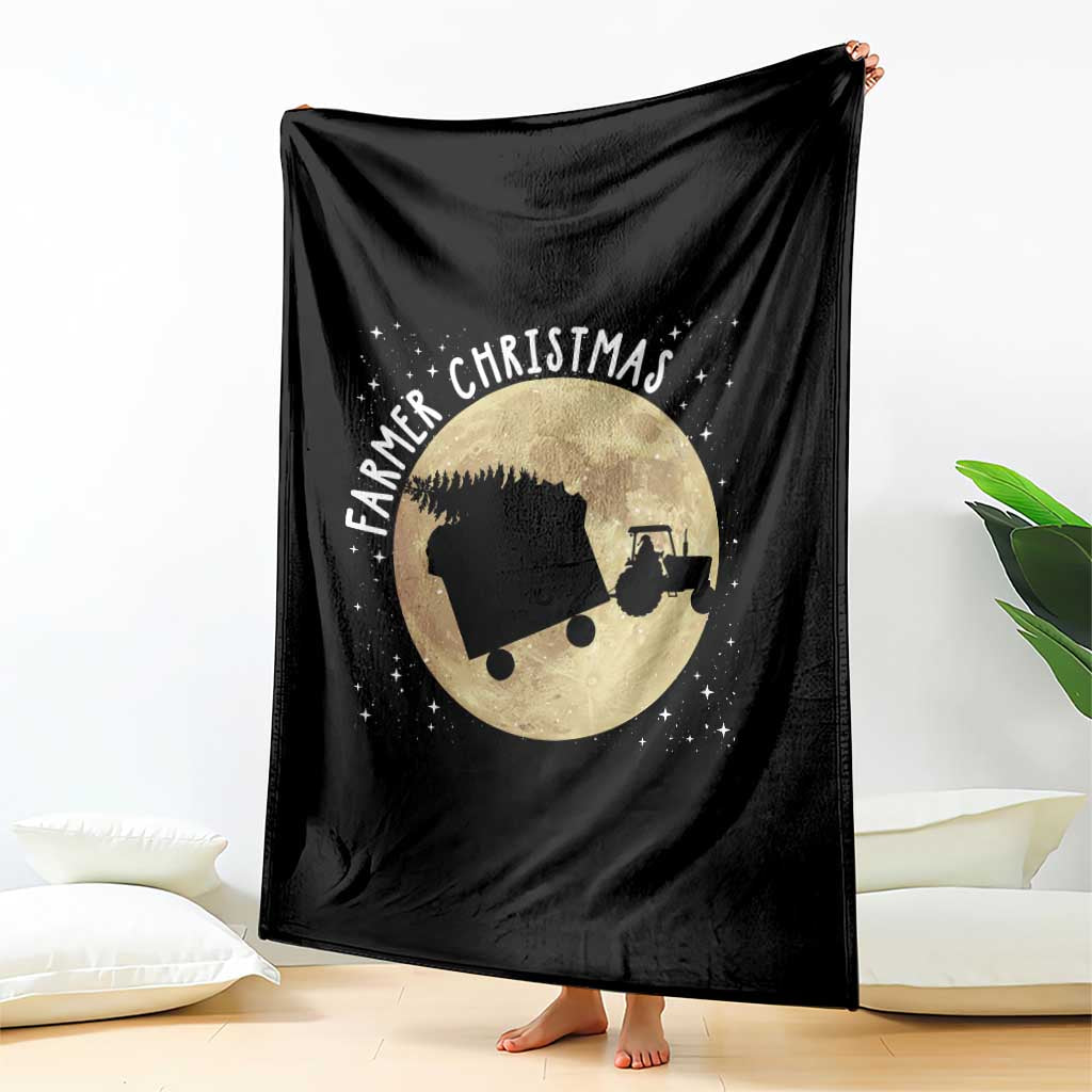Funny Farmer Christmas Throw Blanket Xmas Santa Farm Tractor Moon TS11 Print Your Wear