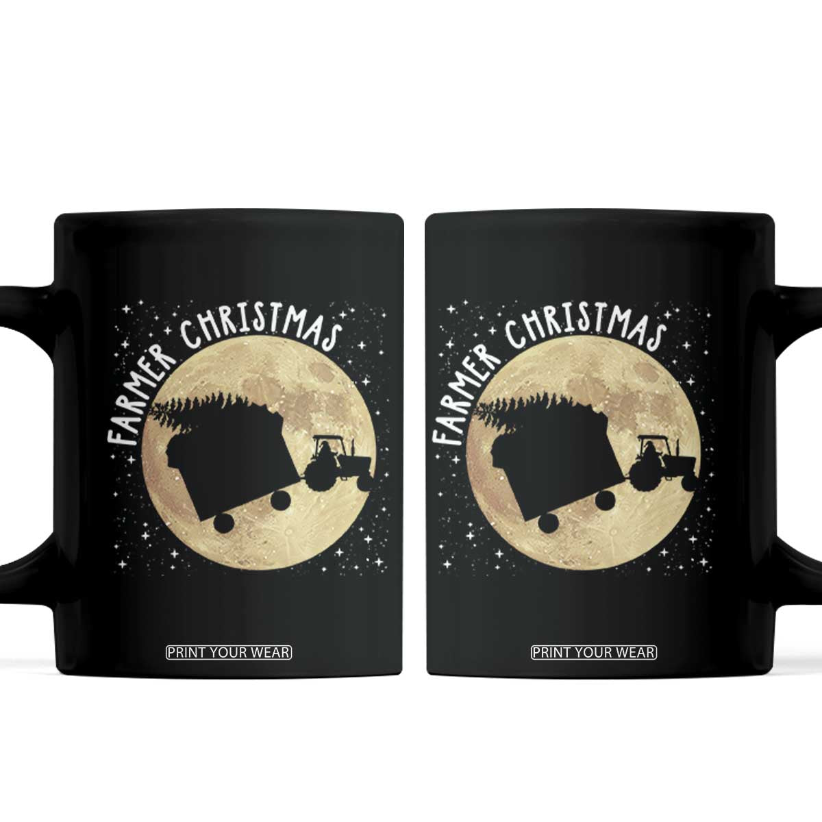 Funny Farmer Christmas Coffee Mug Xmas Santa Farm Tractor Moon TS11 Black Print Your Wear
