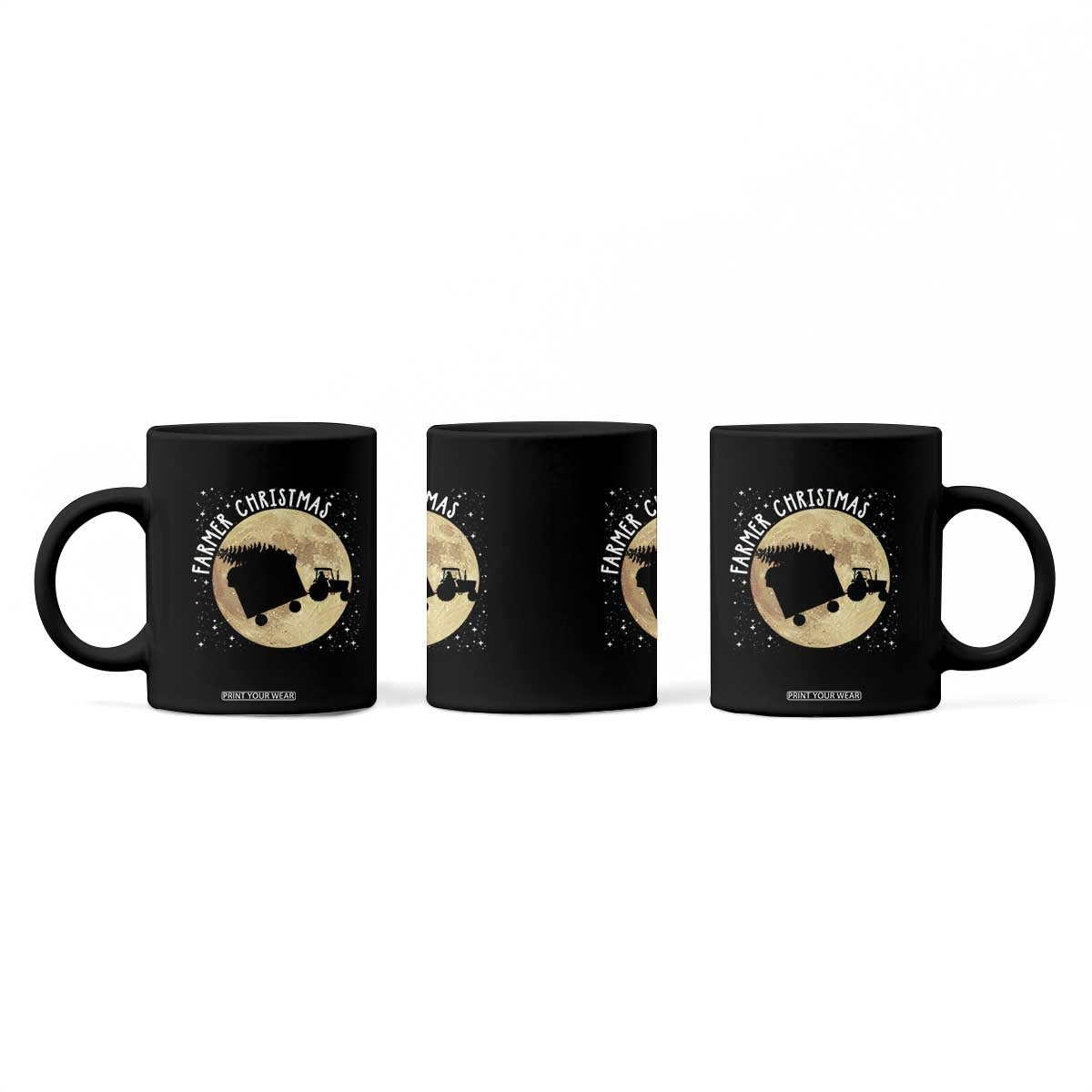 Funny Farmer Christmas Coffee Mug Xmas Santa Farm Tractor Moon TS11 Print Your Wear