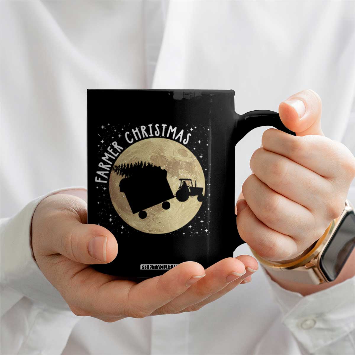 Funny Farmer Christmas Coffee Mug Xmas Santa Farm Tractor Moon TS11 Print Your Wear