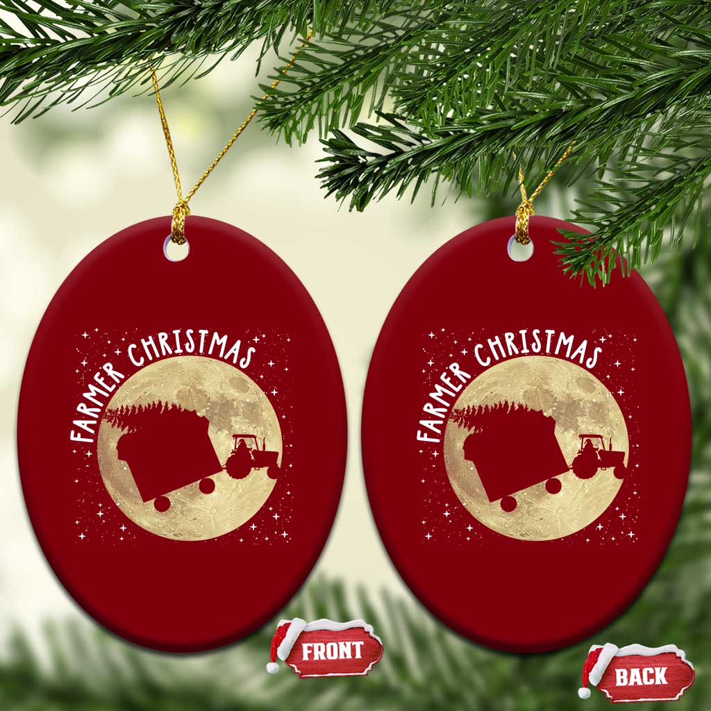 Funny Farmer Christmas Ceramic Ornament Xmas Santa Farm Tractor Moon TS11 Print Your Wear