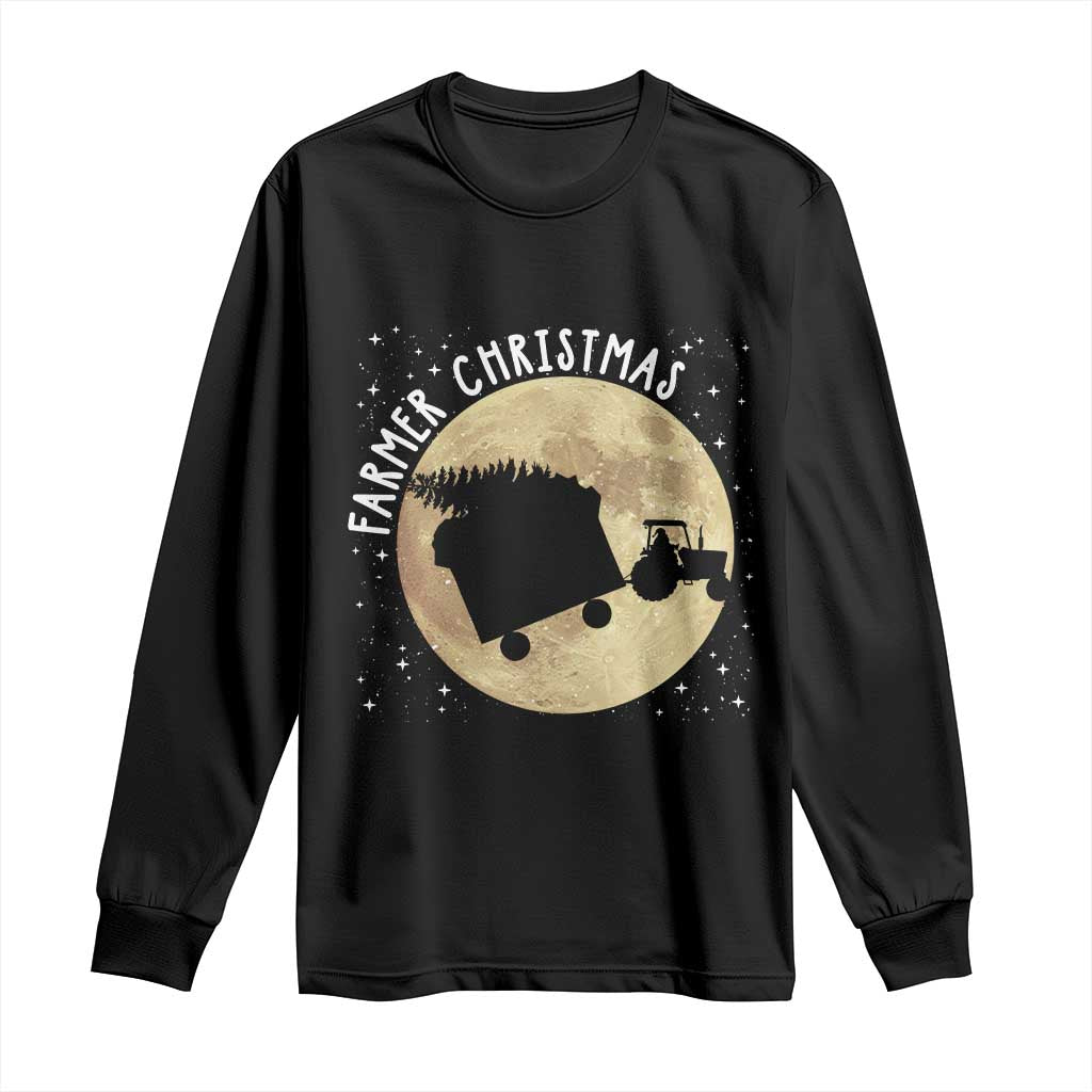 Funny Farmer Christmas Long Sleeve Shirt Xmas Santa Farm Tractor Moon TS11 Black Print Your Wear