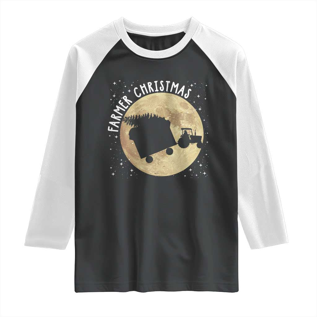 Funny Farmer Christmas Raglan Shirt Xmas Santa Farm Tractor Moon TS11 Black White Print Your Wear