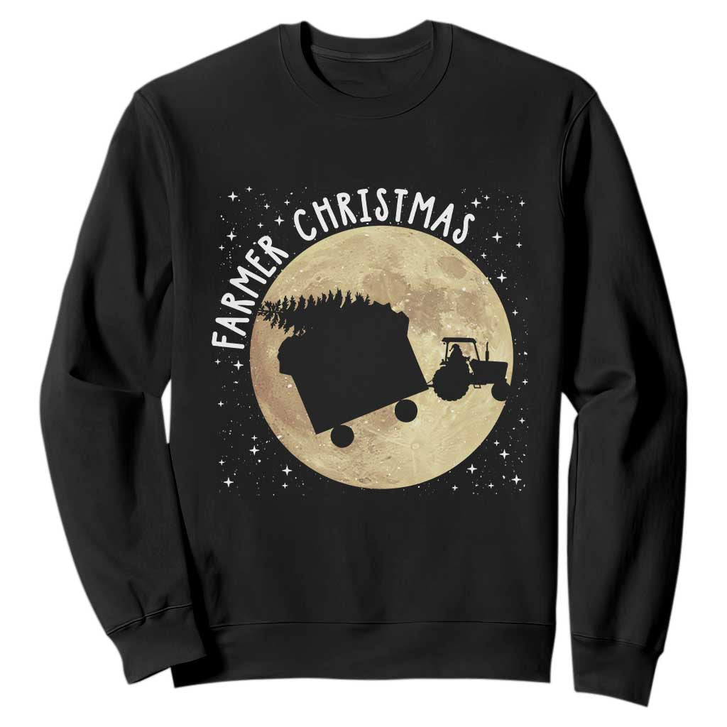 Funny Farmer Christmas Sweatshirt Xmas Santa Farm Tractor Moon TS11 Black Print Your Wear