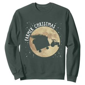 Funny Farmer Christmas Sweatshirt Xmas Santa Farm Tractor Moon TS11 Dark Forest Green Print Your Wear