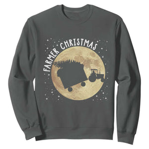 Funny Farmer Christmas Sweatshirt Xmas Santa Farm Tractor Moon TS11 Dark Heather Print Your Wear