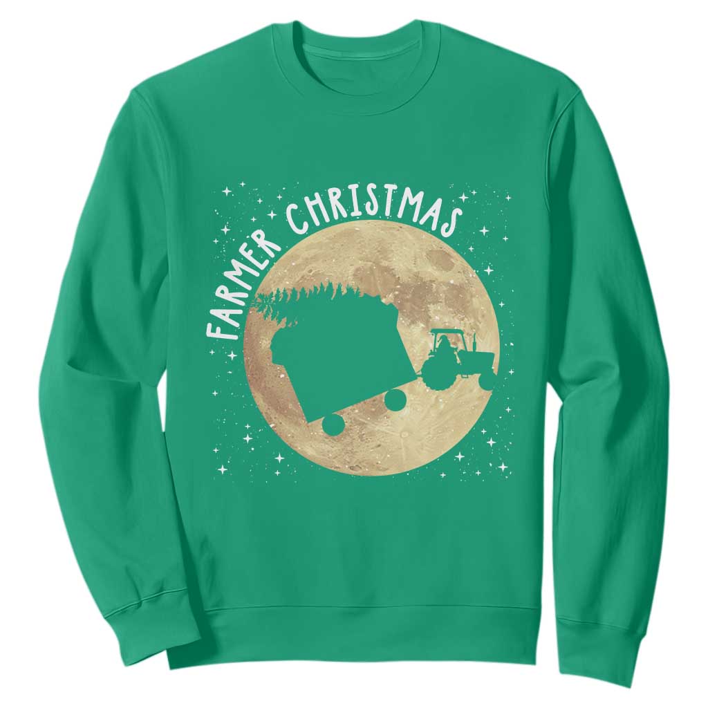 Funny Farmer Christmas Sweatshirt Xmas Santa Farm Tractor Moon TS11 Irish Green Print Your Wear