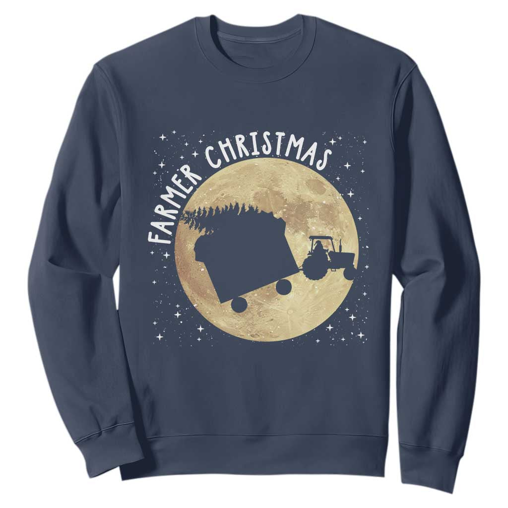Funny Farmer Christmas Sweatshirt Xmas Santa Farm Tractor Moon TS11 Navy Print Your Wear