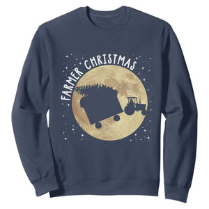 Funny Farmer Christmas Sweatshirt Xmas Santa Farm Tractor Moon TS11 Navy Print Your Wear