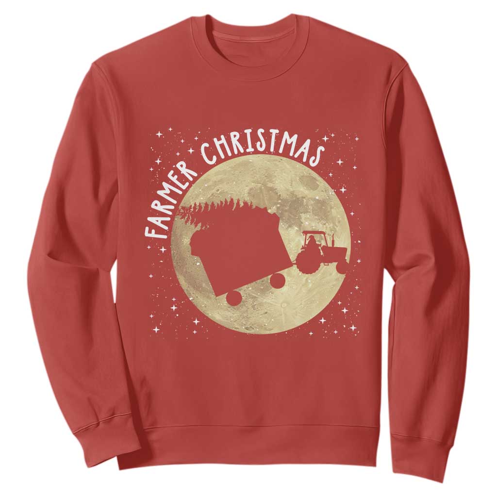 Funny Farmer Christmas Sweatshirt Xmas Santa Farm Tractor Moon TS11 Red Print Your Wear