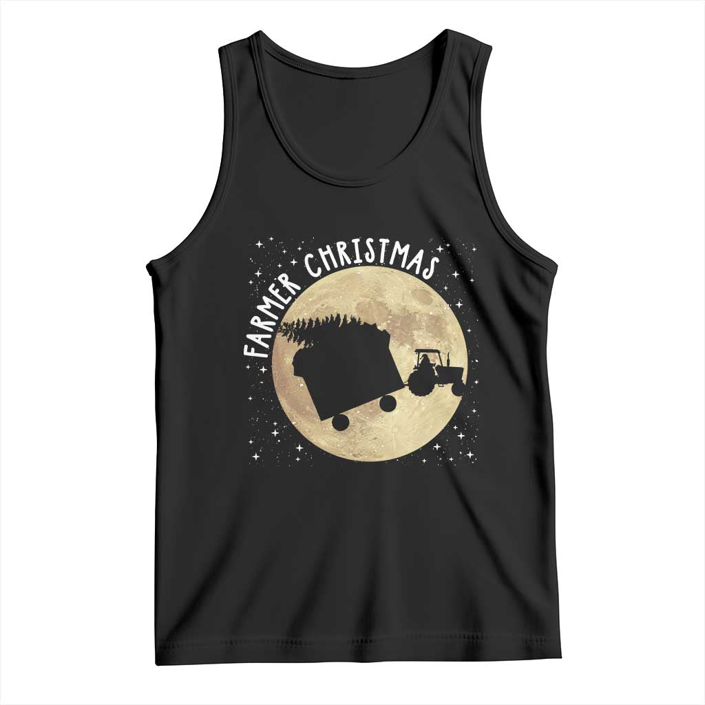 Funny Farmer Christmas Tank Top Xmas Santa Farm Tractor Moon TS11 Black Print Your Wear
