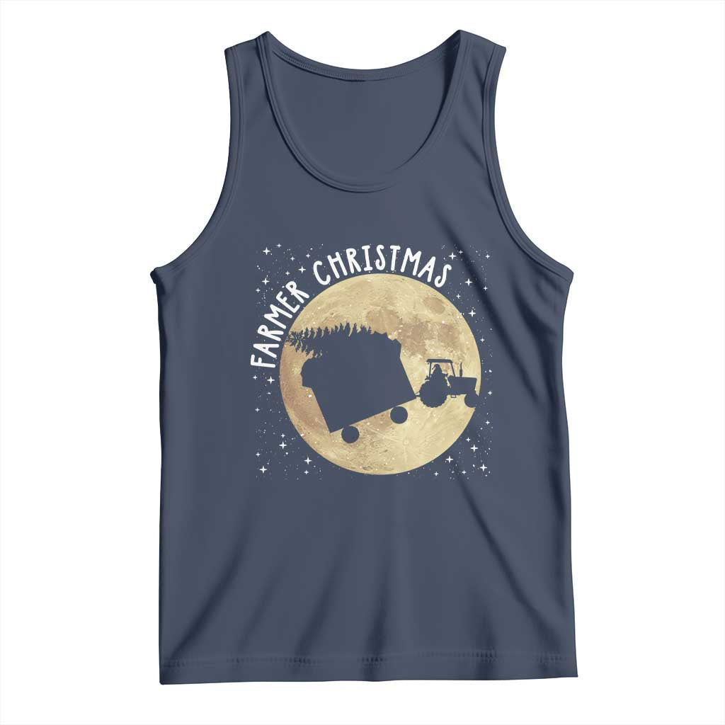 Funny Farmer Christmas Tank Top Xmas Santa Farm Tractor Moon TS11 Navy Print Your Wear