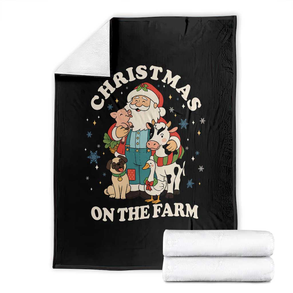 Funny Xmas On The Farm Throw Blanket Christmas Farmer Santa Claus Livestock TS11 Black Print Your Wear