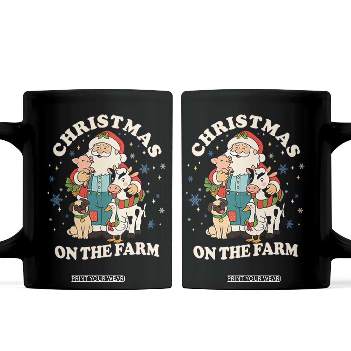 Funny Xmas On The Farm Coffee Mug Christmas Farmer Santa Claus Livestock TS11 Black Print Your Wear