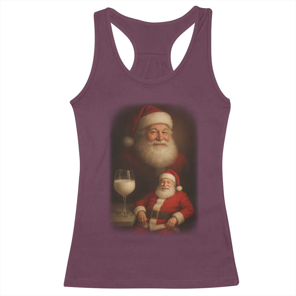 Funny Christmas Santa Drinking Milk Dank Meme Racerback Tank Top TS11 Maroon Print Your Wear