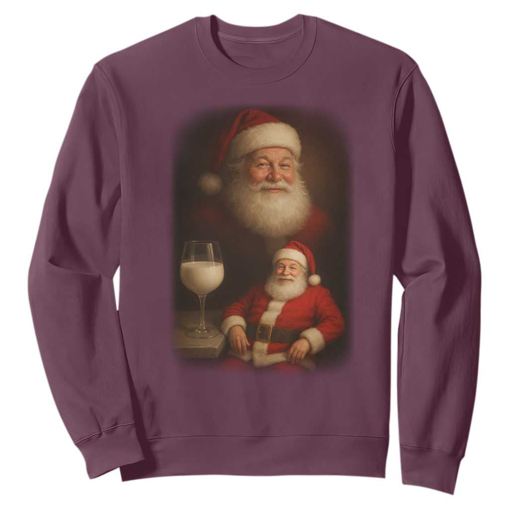 Funny Christmas Santa Drinking Milk Dank Meme Sweatshirt TS11 Maroon Print Your Wear