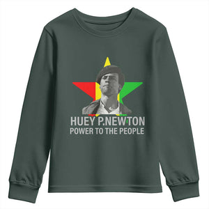 Huey P.Newton Power To The People Youth Sweatshirt Black Panther Party Black History Month TS11 Dark Forest Green Print Your Wear