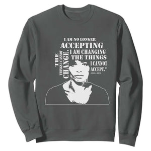Angela Davis Quotes Sweatshirt I Am No Longer Accepting The Things I Cannot Change Black History Month TS11 Dark Heather Print Your Wear