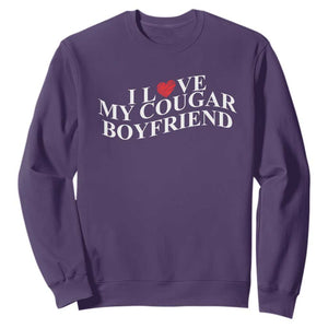 Funny I Love My Cougar Boyfriend Sweatshirt Girlfriend Valentines Couple Matching TS11 Purple Print Your Wear