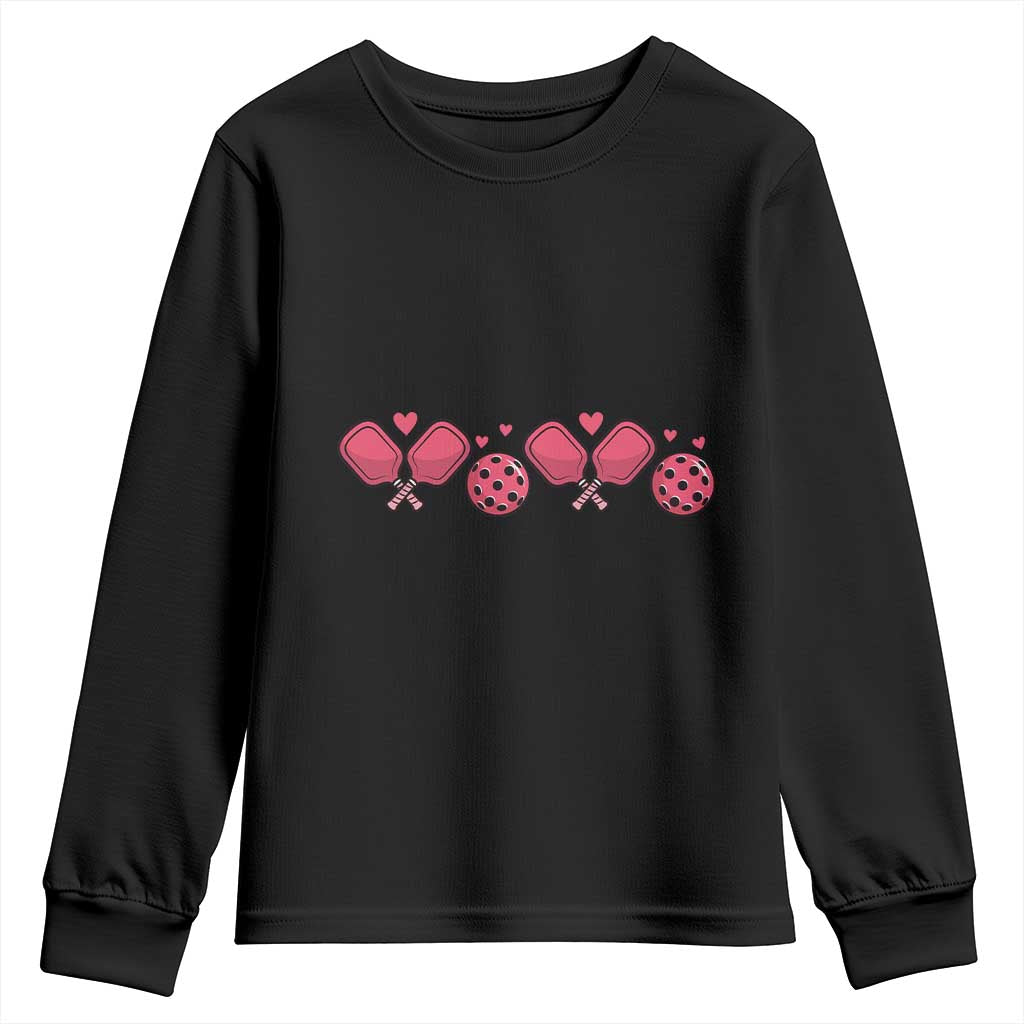 Funny Valentine's Day Xoxo Pink Pickleball Youth Sweatshirt TS11 Black Print Your Wear