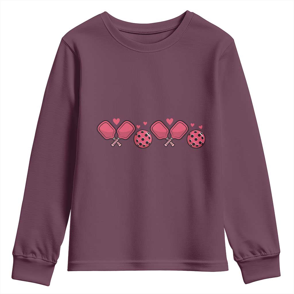 Funny Valentine's Day Xoxo Pink Pickleball Youth Sweatshirt TS11 Maroon Print Your Wear