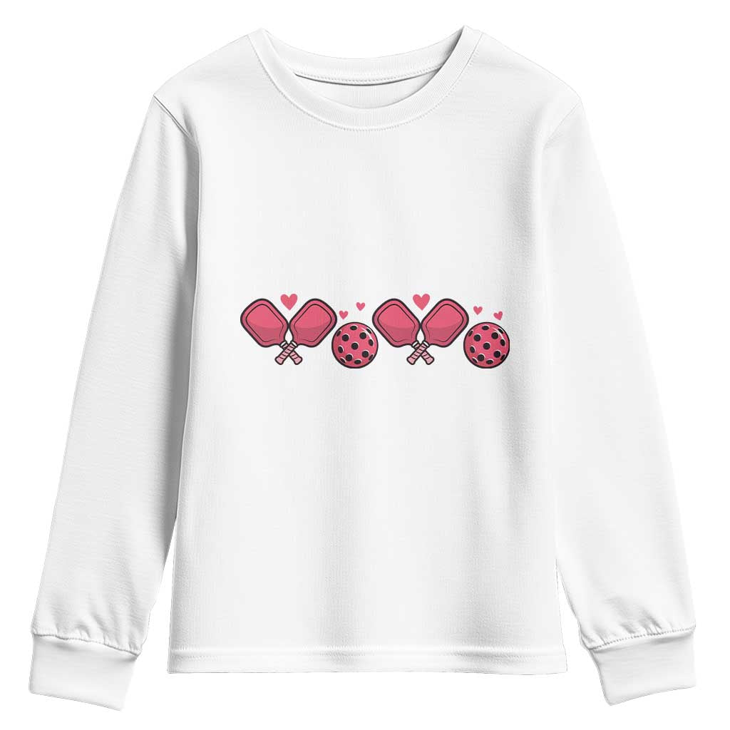 Funny Valentine's Day Xoxo Pink Pickleball Youth Sweatshirt TS11 White Print Your Wear