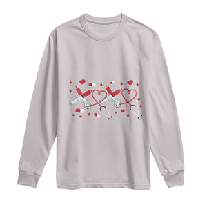 Funny Valentine's Day Nurse Doctor Long Sleeve Shirt Heart Stethoscope TS11 Ice Gray Print Your Wear