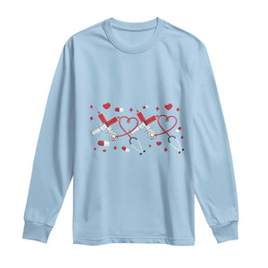 Funny Valentine's Day Nurse Doctor Long Sleeve Shirt Heart Stethoscope TS11 Light Blue Print Your Wear