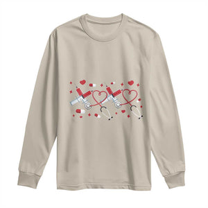 Funny Valentine's Day Nurse Doctor Long Sleeve Shirt Heart Stethoscope TS11 Sand Print Your Wear