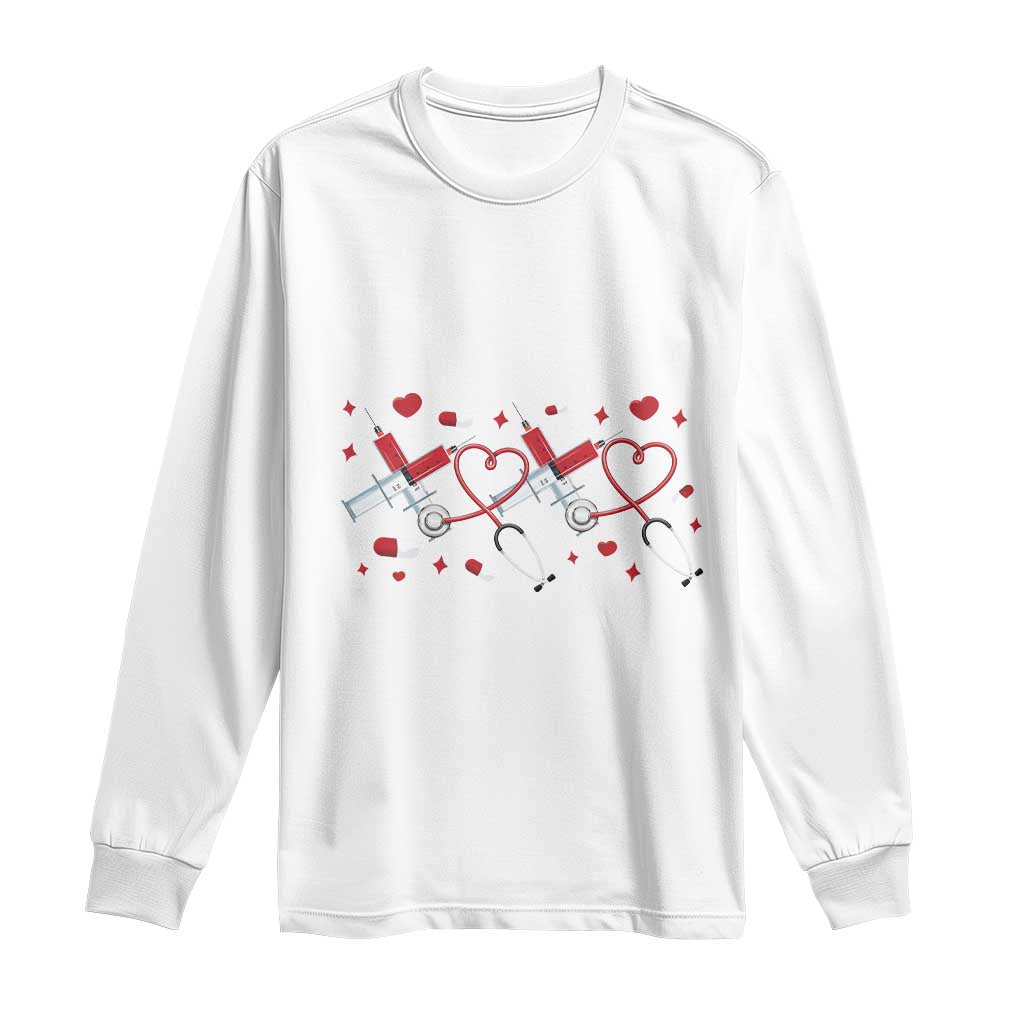 Funny Valentine's Day Nurse Doctor Long Sleeve Shirt Heart Stethoscope TS11 White Print Your Wear