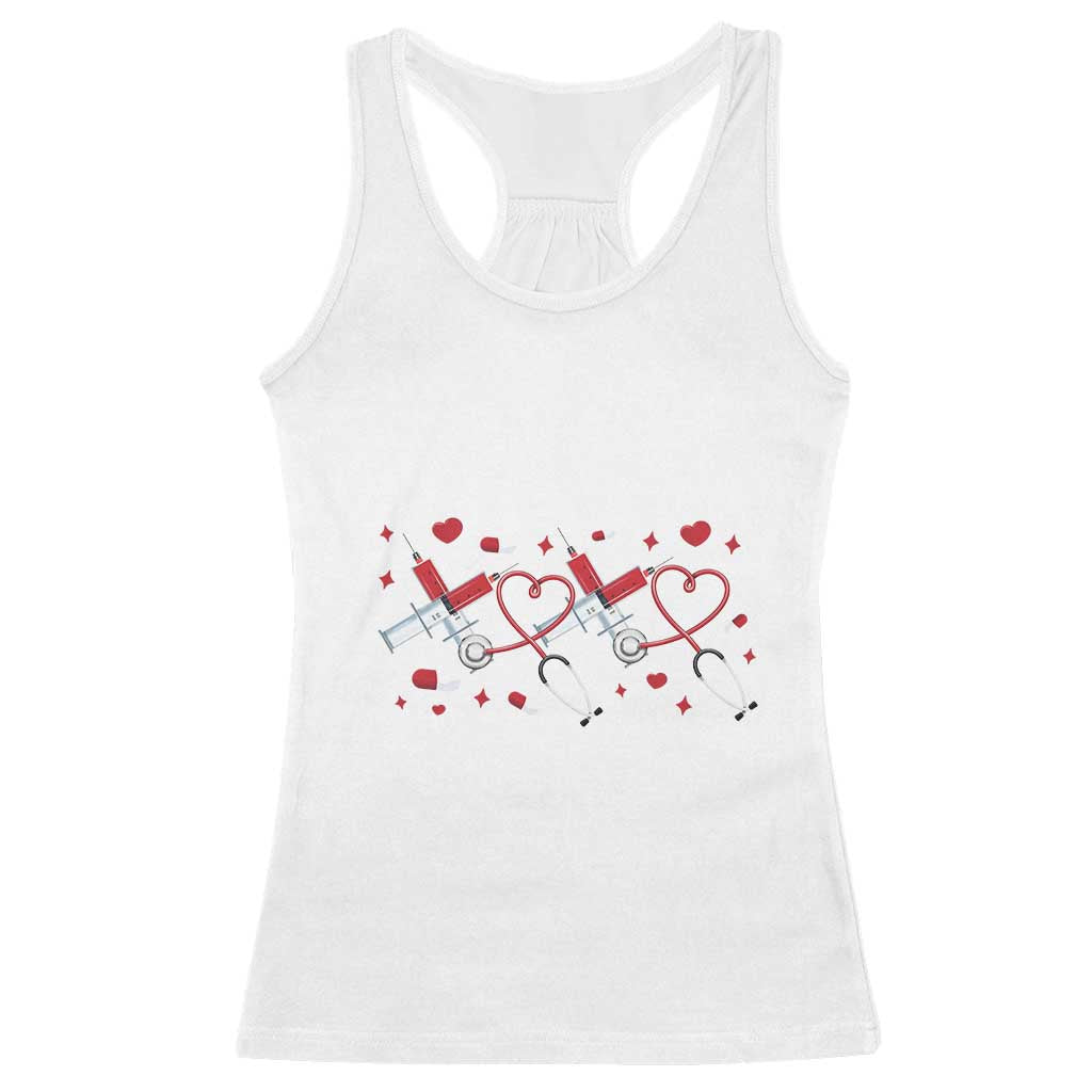 Funny Valentine's Day Nurse Doctor Racerback Tank Top Heart Stethoscope TS11 White Print Your Wear