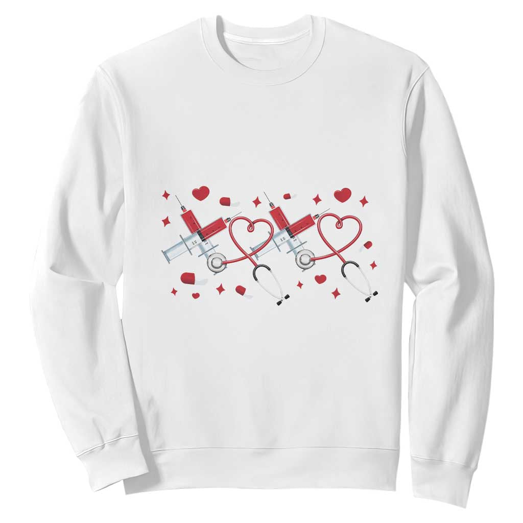 Funny Valentine's Day Nurse Doctor Sweatshirt Heart Stethoscope TS11 White Print Your Wear