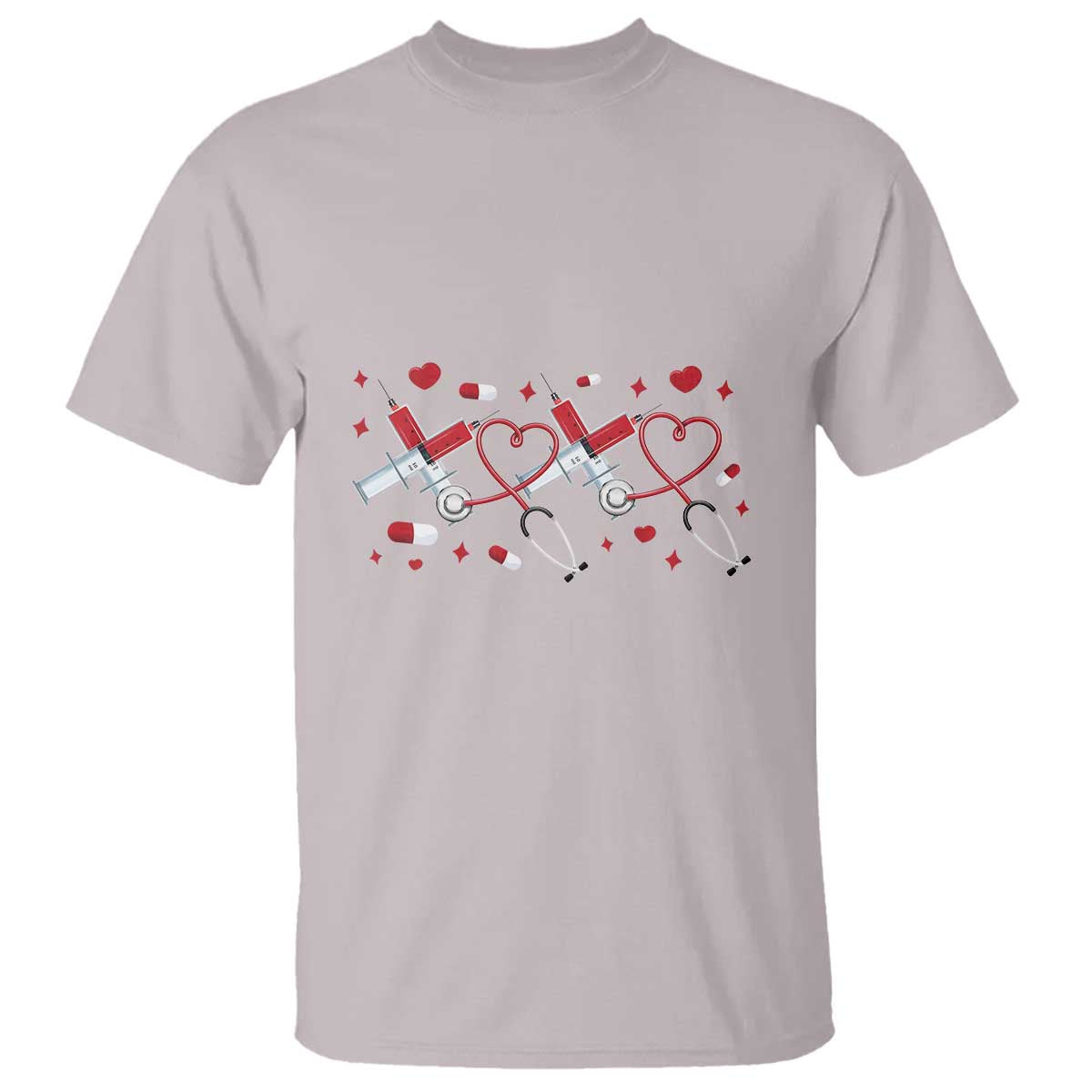 Funny Valentine's Day Nurse Doctor T Shirt Heart Stethoscope TS11 Ice Gray Print Your Wear