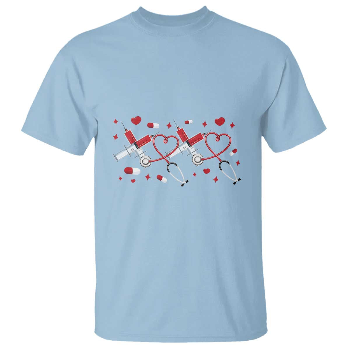 Funny Valentine's Day Nurse Doctor T Shirt Heart Stethoscope TS11 Light Blue Print Your Wear