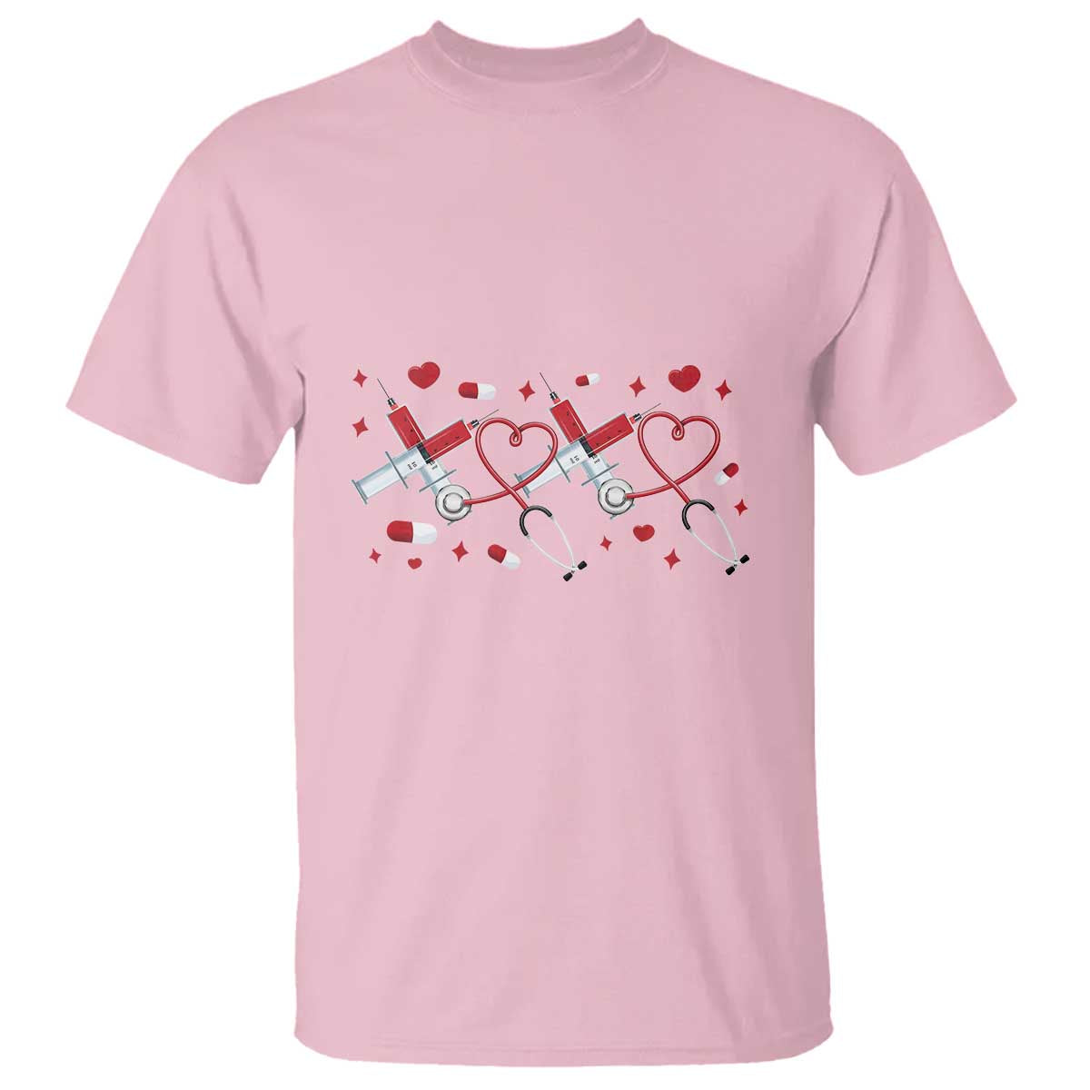 Funny Valentine's Day Nurse Doctor T Shirt Heart Stethoscope TS11 Light Pink Print Your Wear